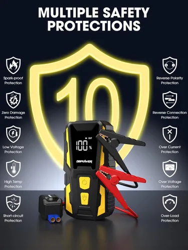 Miniatura 5 de DBPOWER Arrancador de 5000 A, arrancador de batería de coche de 74 Wh para motores de hasta 10,0 L de gasolina y 8,0 L de diésel, paquete de batería