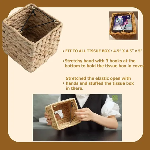 Miniatura 3 de KOLWOVEN Soporte para Caja de Paños - Cuadrado - Caja Cubierta de Paños de Ratán Trenzado - Soporte Boho Decorativo Tejido para Paños Faciales