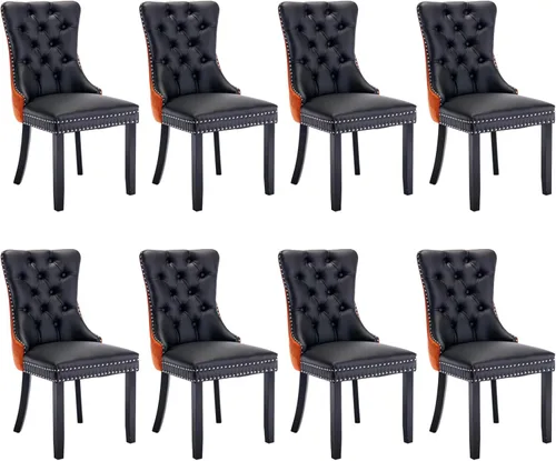 Miniatura 62 de SoarFlash Juego de 2 sillas de comedor de tela de lino, sillas de comedor tapizadas con ribete de cabeza de clavo y patas de madera de color claro