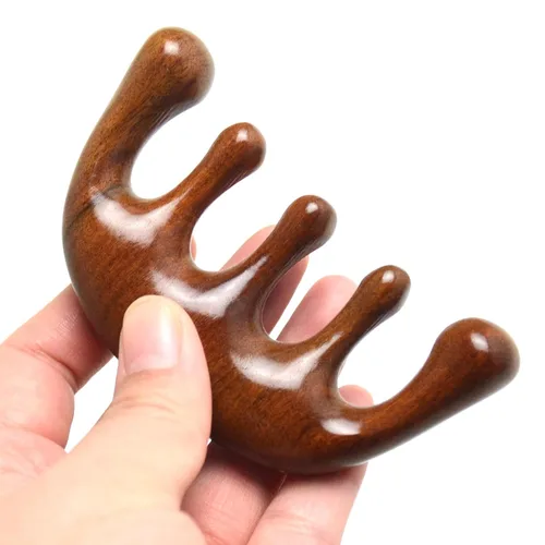 Peine de masaje para el cuero cabelludo, 1 peine de cuero cabelludo Gua Sha, estimulador de sándalo con dientes anchos para el crecimiento del