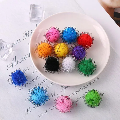 Miniatura 6 de 100 piezas Pompones de Oropel con Purpurina Bolas Brillantes para Manualidades DIY/Decoración de Fiestas/Gato (0.39 pulgadas, 200 piezas)