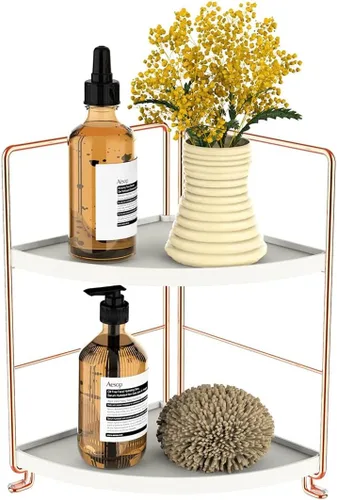 Miniatura 5 de Organizador de encimera de baño de 2 niveles, bandeja de tocador para cosméticos y maquillaje, estante de especias de cocina, estante de pie, Oro