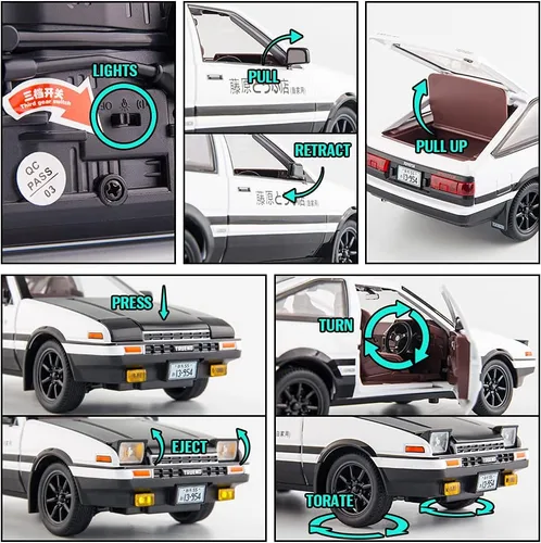 Miniatura 3 de BDTCTK 1/24 AE86 Initial D Model Car Coche de juguete grande, auto de juguete de aleación de zinc con sonido y luz para regalo de niños y niñas