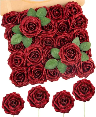 Miniatura 79 de N&T NIETING 25 unidades de flores artificiales, Rosas de espuma artificial de sensación real al tacto, decoración para boda, dama de honor, ramo