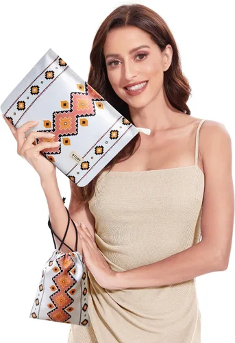 Miniatura 8 de WLLWOO - 2 bolsas de maquillaje de pana con cara sonriente, bolsa de cosméticos con cremallera interior impermeable, estuche para lápices, monedero