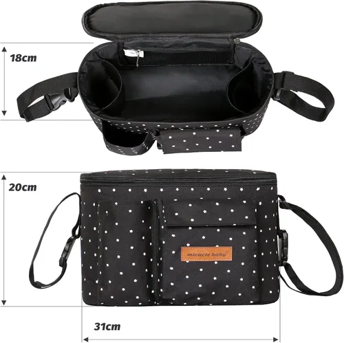 Miniatura 2 de Miracle Baby Bolsa organizadora de cochecito para mamá, bolsa universal de almacenamiento de cochecito, compatible con la mayoría de cochecitos