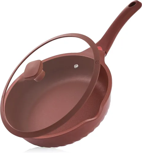 Miniatura 9 de Vinchef Sartén Antiadherente Profunda para Freír con Tapa, Sartén para Saltear de 11 pulgadas/5 cuartos de galón, Tecnología Alemana de Negro