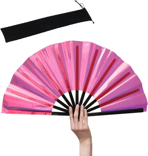 HeyToo Ventilador de mano plegable grande y brillante para fiesta, club nocturno, festival, Halloween, accesorios de traje de 13 pulgadas, fucsia