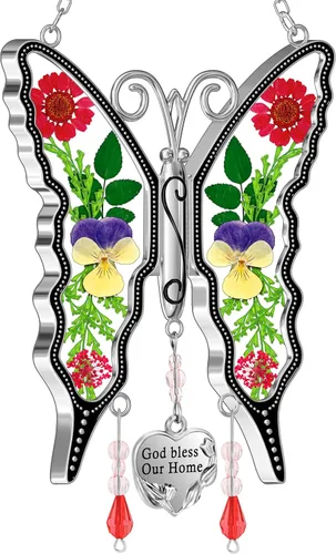 Miniatura 12 de KY &BOSAM - Atrapa luz de vitral con mariposa de color, con la frase A special teacher. Campanilla para el viento, como regalo para la profesora