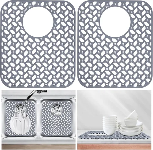 Paquete de 2 protectores de silicona para fregadero, acero inoxidable, antideslizantes, resistentes a los arañazos, rejilla para fregadero (drenaje