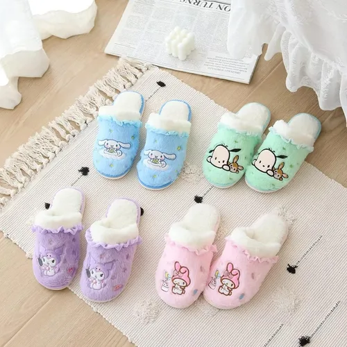Miniatura 3 de Pantuflas de felpa de anime, con espalda abierta, para interiores, con suela de goma para mujer