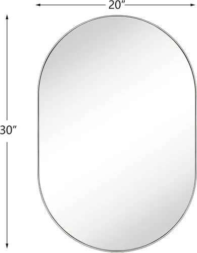 Miniatura 6 de TEEBARN Brushed Nickel Oval Bathroom Vanity Mirror 20x30 Pill Shaped Capsule Wall Mounted Mirror with Metal Frame Hangs Vertical & Horizontal