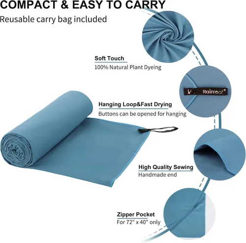 Miniatura 3 de Toalla de microfibra Rainleaf perfecta para viajes y gimnasio y camping. Secado rápido - Super absorbente - Ultra compacta - Liviana. Adecuada