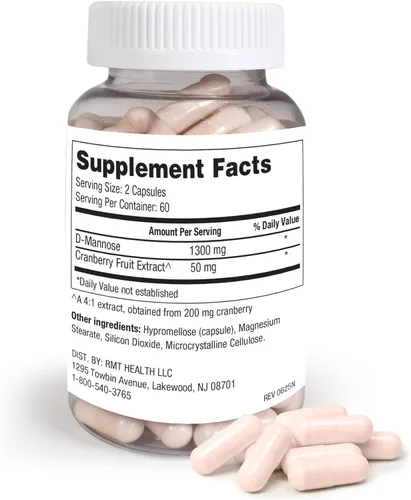Miniatura 6 de D-manosa y arándano 1300 mg – 120 cápsulas veganas D-manosa con extracto de arándano Suplemento de apoyo para el tracto urinario y la vejiga