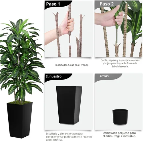 Miniatura 5 de Planta artificial de Dracaena para interior de 5 pies – Árbol falso con maceta alta blanca – Yuca sintética alta planta falsa en maceta – Árboles