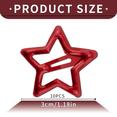 Miniatura 5 de Pinzas para el cabello con diseño de estrella de metal, color rojo, lindos pasadores pequeños Y2K, horquilla hueca antideslizante para niños