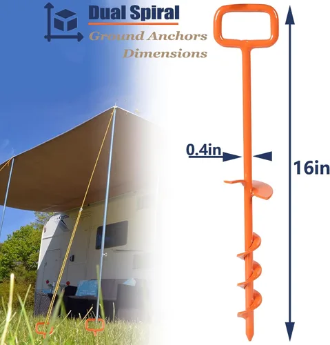 Miniatura 4 de Estacas de tienda de campaña de 16 pulgadas, anclajes de tierra atornillados, con 1 adaptador resistente para anclajes de tierra de tornillo, kit