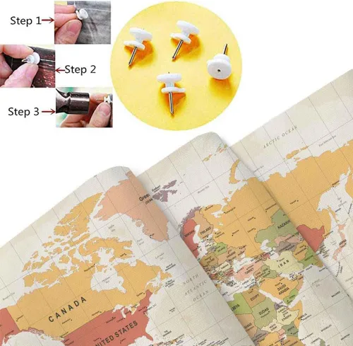 Miniatura 7 de JAWO Alfombra de Mapa Mundial para Niños y Estudiantes, con Países y Principales Ciudades, Vintage Educativo Asia Europa Ciudad del Sur Topografía