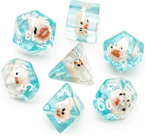 Miniatura 26 de Cusdie Dados DND de 7 troqueles, juego de dados poliédricos rellenos de animales, para juegos de rol, dados D&D (perro gris)