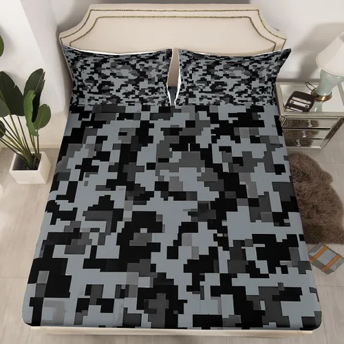 Miniatura 19 de Sábanas de camuflaje para niños, sábanas bajeras de camuflaje verde militar, juego de ropa de cama de camuflaje militar para niños, adolescentes