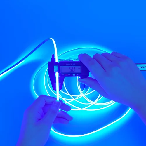 Miniatura 2 de TOPAI 12V delgada de 5 mm tira de luz LED COB azul estrecha de 16.4 pies luz uniforme brillante sin puntos 400LEDs/M adhesiva flexible para cortar