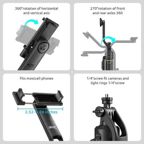 Miniatura 8 de Acer Gadget - Trípode de seguimiento automático de cara para iPhone, control de gestos, mini anillo de luz desmontable, 64 pulgadas, 360 grados