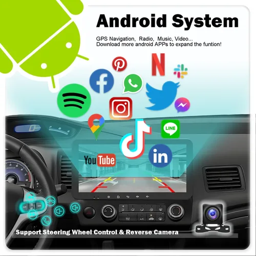 Miniatura 4 de Para Honda Civic 2006-2011 LHD Car CarPlay Android Navegación Automática Estéreo GPS Radio Reverse Cámara Pantalla 10.33 "QLED Pantalla Táctil Octa