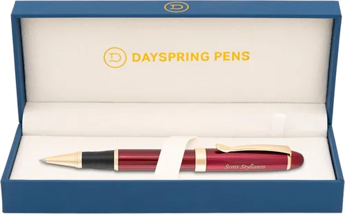 Miniatura 9 de Dayspring Pens Alexandria - Bolígrafo roller, laca azul con borde dorado, grabado personalizado, regalo de graduación, nuevo trabajo, promoción u