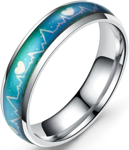Jude Jewelers Anillo de acero inoxidable que cambia de color, corazón, estado de ánimo, alianza de boda, aniversario