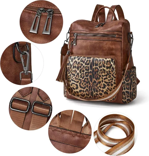 Miniatura 40 de OPAGE - Mochila de cuero para mujer, con borla de moda, bolso de hombro, mochila grande, bolsa de viaje, gris, L