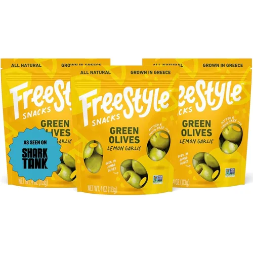 Miniatura 9 de Freestyle Snacks Paquetes de Aperitivos de Oliva - Como se ve en Shark Tank - Olivas verdes y Kalamata frescas sin hueso, tamaño jumbo, cultivadas
