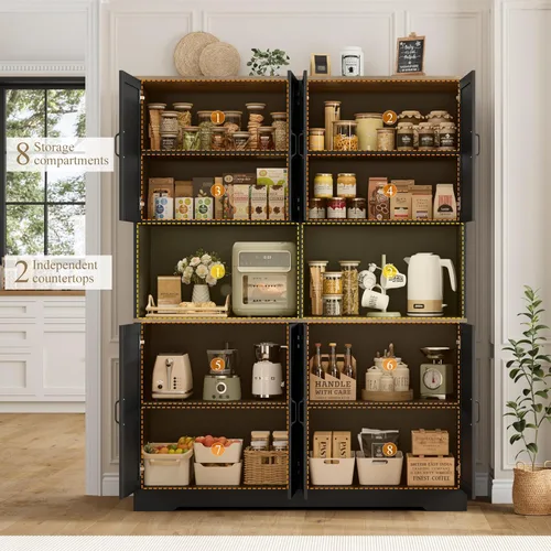 Miniatura 5 de HOSTACK Gabinete de despensa alto de 71 pulgadas, gabinete de almacenamiento de despensa de cocina ancho de 55 pulgadas, aparador de cocina grande