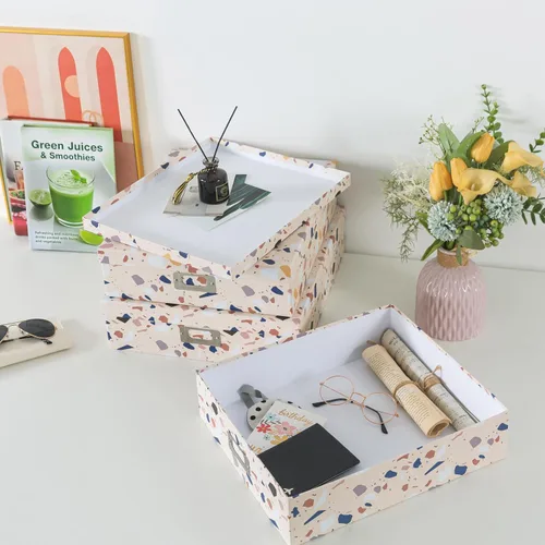 Miniatura 6 de Soul & Lane Cajas de almacenamiento decorativas de cartón con tapas para decoración del hogar, juego de 3 cajas de almacenamiento de fotos anidables