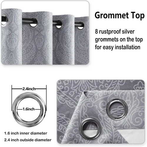 Miniatura 5 de DWCN - Cortinas blackout para dormitorio, diseño de damasco con aislamiento térmico y ojales, para sala de estar, juego de 2 paneles de cortina Gris