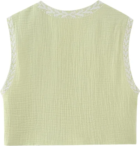 Miniatura 2 de Top de ganchillo para mujer, chaleco urbano bordado, cuello en V, sin mangas, parte delantera abierta, Y2K