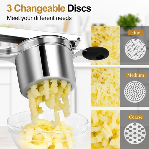 Miniatura 5 de AHFLRITO Ricer de patatas, Ricer resistente para puré de patatas, Triturador de patatas grande de acero inoxidable con mango ergonómico, eficiente