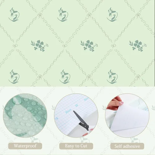 Miniatura 5 de Hopepak Papel pintado de despegar y pegar con rayas florales, papel pintado 17" x 78.7", papel de contacto con arco de flores verdes, papel pintado