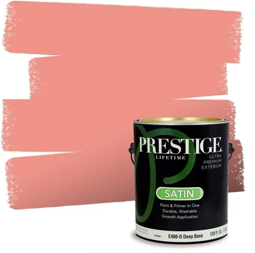 Miniatura 120 de Prestige Paints E100-T-SW6591 Pintura exterior e imprimación en uno, 1 galón, plano, combinación comparable de Sherwin Williams Amaryllis, 1 galón