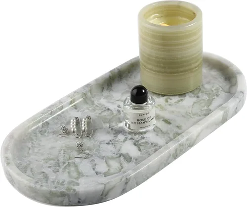 Miniatura 23 de Koville Bandeja decorativa de mármol natural indio, 12 x 6 pulgadas, organizador de encimera, catchall para perfumes, velas, joyas
