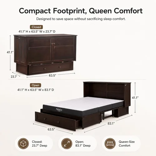 Miniatura 2 de Night & Day Furniture MUR-CLV-QEN-CH y MND-GMF-TRI-QEN MUR-CLV CH y MND-GMF-TRI-QEN - Cama Murphy con colchón, tamaño Queen, color chocolate