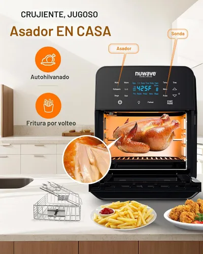 Miniatura 6 de NuWave Brio 15.5Qt Horno y freidora de aire con asador, tamaño X-grande para familia, potente 1800W, 4 posiciones de parrilla, controles