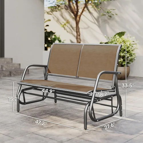 Miniatura 3 de Outsunny Banco planeador para 2 personas para exteriores, silla mecedora doble para patio, sofá biplaza con marco de acero recubierto de polvo