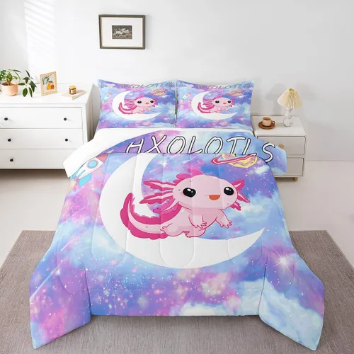 Miniatura 63 de Feelyou Lindo juego de ropa de cama de ajolote para niños y niñas tamaño twin, juego de edredón de salamandra para niños, mujeres y hombres, edredón