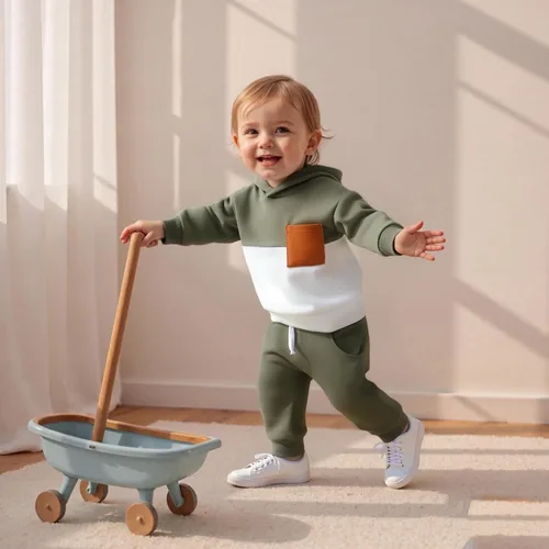 Miniatura 116 de Conjunto de ropa de otoño e invierno para bebé y niño, sudadera larga con capucha y pantalones para niños pequeños, 6, 12, 18, 24 meses, 2T