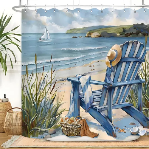 Miniatura 7 de Highland Cow - Cortina de ducha de verano de 60 pulgadas de ancho x 72 pulgadas de largo, divertida y linda vista al mar, vista al mar, paisaje