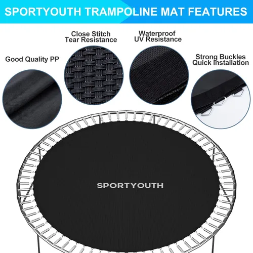 Miniatura 2 de SPORTYOUTH Tapete de repuesto para trampolín, se adapta a marcos de trampolines redondos de 12 pies, 14 pies y 15 pies con anillos en V de 72/88/96