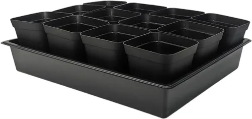 RooTrimmer Macetas cuadradas de 3.5 pulgadas (3.5 in), 60 piezas, bandejas resistentes para plántulas, 5 piezas, bandeja de germinación de