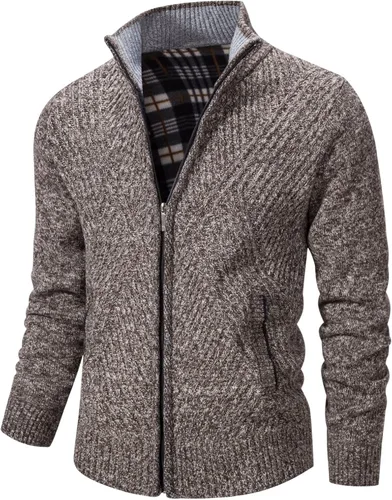 Miniatura 79 de VtuAOL Suéteres tipo cárdigan para hombre, con cremallera completa, cuello alto, cárdigan de punto casual con bolsillos