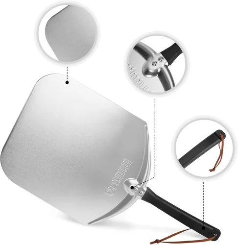 Miniatura 3 de Mimiuo Pala de pizza de aluminio de 12 x 14 pulgadas, espátula antiadherente de alta resistencia para horno y parrilla, pala giratoria ligera