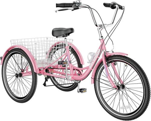 Miniatura 23 de H&ZT Triciclo para adultos, bicicleta de 3 ruedas, triciclo crucero, con cambio de 7 velocidades, manilla de freno de estacionamiento, paso bajo
